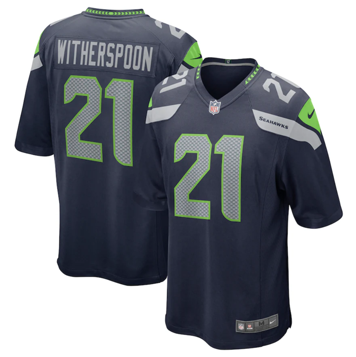 Men's Seattle Seahawks #21 Devon Witherspoon Navy Stitched Game Jersey - Click Image to Close